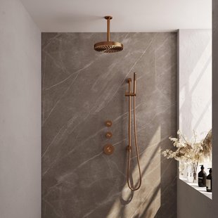 BRAUER Stripe Thermostatische Inbouw Regendouche - SET 09 - 25cm douchekop - plafondarm - staaf handdouche - doucheslang - geïntegreerde glijstang - koper geborsteld PVD 5-GK-381