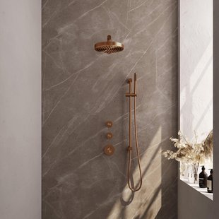 BRAUER Stripe Thermostatische Inbouw Regendouche - SET 07 - 25cm douchekop - rechte muurarm - staaf handdouche - doucheslang - geïntegreerde glijstang - koper geborsteld PVD 5-GK-377