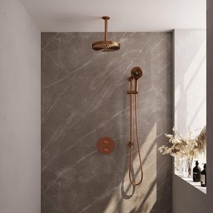 BRAUER Stripe Thermostatische Inbouw Regendouche - 3-weg - rond - SET 48 - 25cm douchekop - plafondarm - 3-standen handdouche - doucheslang - geïntegreerde glijstang - koper geborsteld PVD 5-GK-459