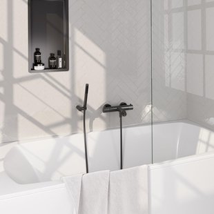 BRAUER Stripe Baddouche Thermostaatkraan - SET 03 - opbouw - wandhouder - staaf handdouche - doucheslang - gunmetal geborsteld PVD 5-GM-342