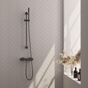 BRAUER Stripe Opbouw Douche Thermostaatkraan - SET 01 - glijstang - staaf handdouche - doucheslang - gunmetal geborsteld PVD 5-GM-345