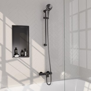 BRAUER Stripe Baddouche Thermostaatkraan - SET 02 - opbouw - glijstang - 3-standen handdouche - doucheslang - gunmetal geborsteld PVD 5-GM-341