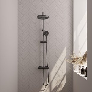 BRAUER Stripe Opbouw Thermostatische Regendouche - SET 02 - 25cm hoofddouche - 3-standen handdouche - doucheslang - gunmetal geborsteld PVD 5-GM-349