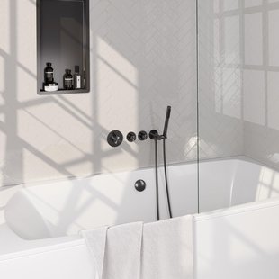 BRAUER Stripe Thermostatische Badkraan - SET 01 - inbouw - badvulcombinatie - staaf handdouche - doucheslang - wandaansluitbocht - gunmetal geborsteld PVD 5-GM-359