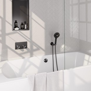BRAUER Stripe Thermostatische Badkraan - drukknoppen - SET 04 - inbouw - badvulcombinatie - 3-standen handdouche - doucheslang - wandaansluitbocht - gunmetal geborsteld PVD 5-GM-362