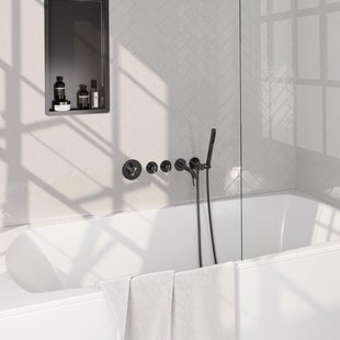 BRAUER Stripe Thermostatische Badkraan - SET 01 - inbouw - uitloop - staaf handdouche - doucheslang - wandaansluitbocht - gunmetal geborsteld PVD 5-GM-357