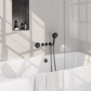 BRAUER Stripe Thermostatische Badkraan - SET 02 - inbouw - badvulcombinatie - 3-standen handdouche - doucheslang - wandaansluitbocht - gunmetal geborsteld PVD 5-GM-360