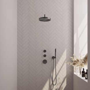 BRAUER Stripe Thermostatische Inbouw Regendouche - SET 02 - 25cm douchekop - gebogen muurarm - staaf handdouche - doucheslang - wandaansluitbocht - gunmetal geborsteld PVD 5-GM-367