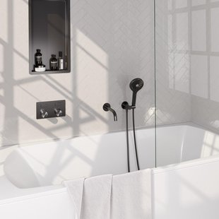 BRAUER Stripe Thermostatische Badkraan - drukknoppen - SET 04 - inbouw - uitloop - 3-standen handdouche - doucheslang - wandaansluitbocht - gunmetal geborsteld PVD 5-GM-364