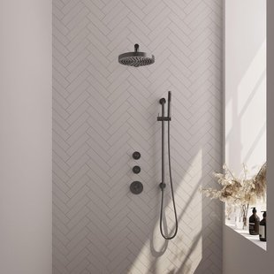 BRAUER Stripe Thermostatische Inbouw Regendouche - SET 07 - 25cm douchekop - rechte muurarm - staaf handdouche - doucheslang - geïntegreerde glijstang - gunmetal geborsteld PVD 5-GM-377