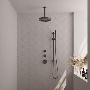 BRAUER Stripe Thermostatische Inbouw Regendouche - SET 09 - 25cm douchekop - plafondarm - staaf handdouche - doucheslang - geïntegreerde glijstang - gunmetal geborsteld PVD 5-GM-381