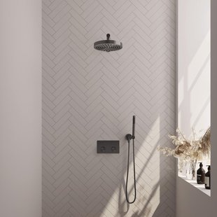 BRAUER Stripe Thermostatische Inbouw Regendouche - drukknoppen - SET 25 - 25cm douchekop - rechte muurarm - staaf handdouche - doucheslang - wandaansluitbocht - gunmetal geborsteld PVD 5-GM-413