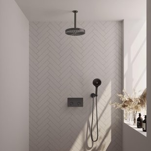 BRAUER Stripe Thermostatische Inbouw Regendouche - drukknoppen - SET 30 - 25cm douchekop - plafondarm - 3-standen handdouche - doucheslang - wandaansluitbocht - gunmetal geborsteld PVD 5-GM-423