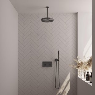 BRAUER Stripe Thermostatische Inbouw Regendouche - drukknoppen - SET 27 - 25cm douchekop - plafondarm - staaf handdouche - doucheslang - wandaansluitbocht - gunmetal geborsteld PVD 5-GM-417