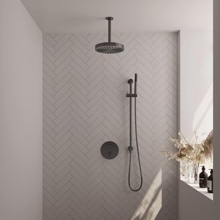 BRAUER Stripe Thermostatische Inbouw Regendouche - 3-weg - rond - SET 45 - 25cm douchekop - plafondarm - staaf handdouche - doucheslang - geïntegreerde glijstang - gunmetal geborsteld PVD 5-GM-453