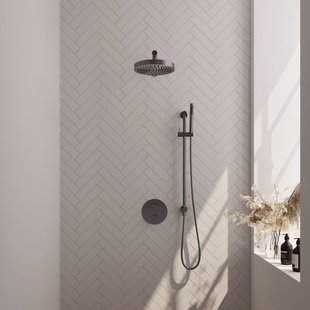 BRAUER Stripe Thermostatische Inbouw Regendouche - 3-weg - rond - SET 43 - 25cm douchekop - rechte muurarm - staaf handdouche - doucheslang - geïntegreerde glijstang - gunmetal geborsteld PVD 5-GM-449