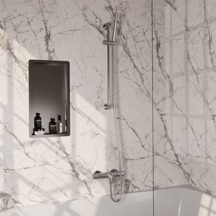 BRAUER Stripe Baddouche Thermostaatkraan - SET 01 - opbouw - glijstang - staaf handdouche - doucheslang - RVS-kleurig geborsteld PVD 5-NG-340