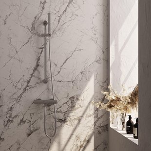 BRAUER Stripe Opbouw Douche Thermostaatkraan - SET 01 - glijstang - staaf handdouche - doucheslang - RVS-kleurig geborsteld PVD 5-NG-345