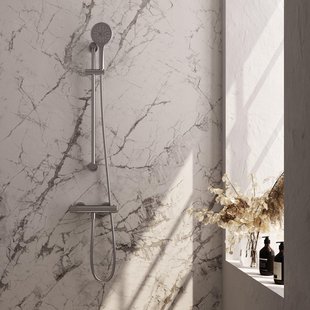 BRAUER Stripe Opbouw Douche Thermostaatkraan - SET 02 - glijstang - 3-standen handdouche - doucheslang - RVS-kleurig geborsteld PVD 5-NG-346