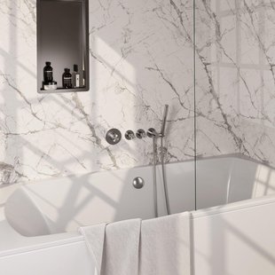 BRAUER Stripe Thermostatische Badkraan - SET 01 - inbouw - badvulcombinatie - staaf handdouche - doucheslang - wandaansluitbocht - RVS-kleurig geborsteld PVD 5-NG-359