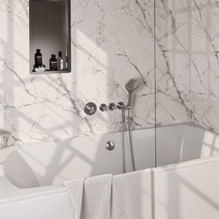 BRAUER Stripe Thermostatische Badkraan - SET 02 - inbouw - badvulcombinatie - 3-standen handdouche - doucheslang - wandaansluitbocht - RVS-kleurig geborsteld PVD 5-NG-360