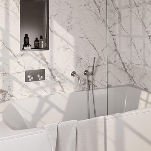 BRAUER Stripe Thermostatische Badkraan - drukknoppen - SET 03 - inbouw - uitloop - staaf handdouche - doucheslang - wandaansluitbocht - RVS-kleurig geborsteld PVD 5-NG-363