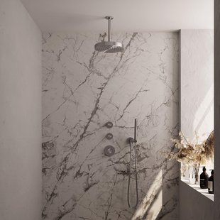 BRAUER Stripe Thermostatische Inbouw Regendouche - SET 03 - 25cm douchekop - plafondarm - staaf handdouche - doucheslang - wandaansluitbocht - RVS-kleurig geborsteld PVD 5-NG-369