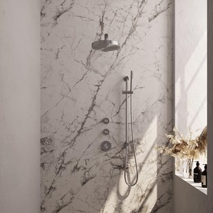 BRAUER Stripe Thermostatische Inbouw Regendouche - SET 07 - 25cm douchekop - rechte muurarm - staaf handdouche - doucheslang - geïntegreerde glijstang - RVS-kleurig geborsteld PVD 5-NG-377