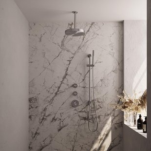 BRAUER Stripe Thermostatische Inbouw Regendouche - SET 09 - 25cm douchekop - plafondarm - staaf handdouche - doucheslang - geïntegreerde glijstang - RVS-kleurig geborsteld PVD 5-NG-381