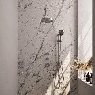 BRAUER Stripe Thermostatische Inbouw Regendouche - SET 11 - 25cm douchekop - gebogen muurarm - 3-standen handdouche - doucheslang - geïntegreerde glijstang - RVS-kleurig geborsteld PVD 5-NG-385