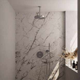 BRAUER Stripe Thermostatische Inbouw Regendouche - 3-weg - rond - SET 39 - 25cm douchekop - plafondarm - staaf handdouche - doucheslang - wandaansluitbocht - RVS-kleurig geborsteld PVD 5-NG-441