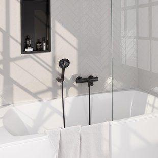 BRAUER Stripe Baddouche Thermostaatkraan SET 04 - opbouw - wandhouder - 3-standen handdouche - doucheslang - mat zwart 5-S-343