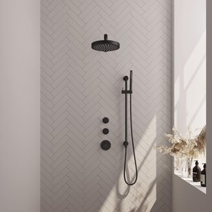 BRAUER Stripe Thermostatische Inbouw Regendouche - SET 07 - 25cm douchekop - rechte muurarm - staaf handdouche - doucheslang - geïntegreerde glijstang - mat zwart 5-S-377