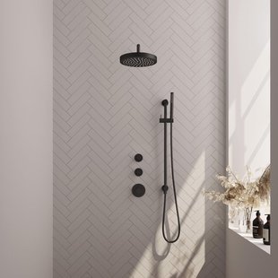 BRAUER Stripe Thermostatische Inbouw Regendouche - SET 08 - 25cm douchekop - gebogen muurarm - staaf handdouche - doucheslang - geïntegreerde glijstang - mat zwart 5-S-379