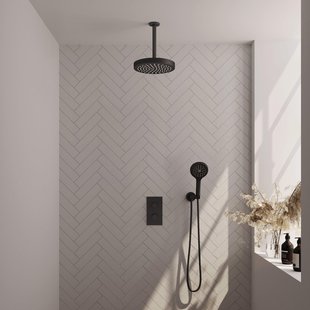 BRAUER Stripe Thermostatische Inbouw Regendouche - 3-weg - rechthoekig - SET 18 - 25cm douchekop - plafondarm - 3-standen handdouche - doucheslang - wandaansluitbocht - mat zwart 5-S-399