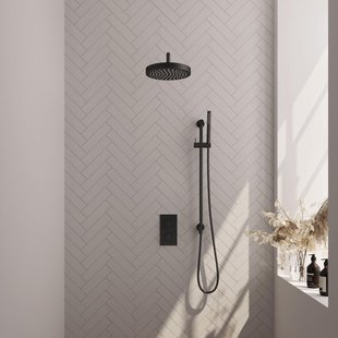 BRAUER Stripe Thermostatische Inbouw Regendouche - 3-weg - rechthoekig - SET 20 - 25cm douchekop - gebogen muurarm - staaf handdouche - doucheslang - geïntegreerde glijstang - mat zwart 5-S-403