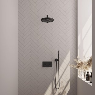 BRAUER Stripe Thermostatische Inbouw Regendouche - drukknoppen - SET 25 - 25cm douchekop - rechte muurarm - staaf handdouche - doucheslang - wandaansluitbocht - mat zwart 5-S-413