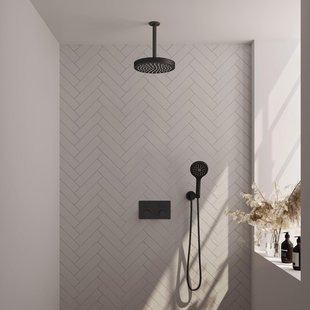 BRAUER Stripe Thermostatische Inbouw Regendouche - drukknoppen - SET 30 - 25cm douchekop - plafondarm - 3-standen handdouche - doucheslang - wandaansluitbocht - mat zwart 5-S-423