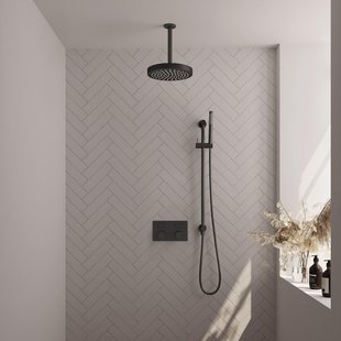 BRAUER Stripe Thermostatische Inbouw Regendouche - drukknoppen - SET 33 - 25cm douchekop - plafondarm - staaf handdouche - doucheslang - geïntegreerde glijstang - mat zwart 5-S-429