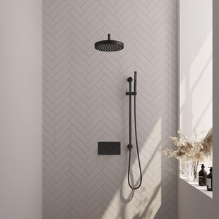 BRAUER Stripe Thermostatische Inbouw Regendouche - drukknoppen - SET 32 - 25cm douchekop - gebogen muurarm - staaf handdouche - doucheslang - geïntegreerde glijstang - mat zwart 5-S-427