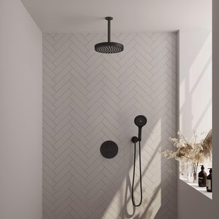 BRAUER Stripe Thermostatische Inbouw Regendouche - 3-weg - rond - SET 42 - 25cm douchekop - plafondarm - 3-standen handdouche - doucheslang - wandaansluitbocht - mat zwart 5-S-447