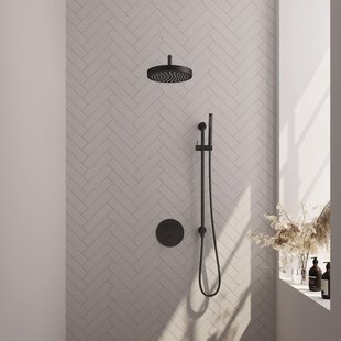 BRAUER Stripe Thermostatische Inbouw Regendouche - 3-weg - rond - SET 44 - 25cm douchekop - gebogen muurarm - staaf handdouche - doucheslang - geïntegreerde glijstang - mat zwart 5-S-451