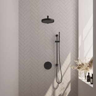 BRAUER Stripe Thermostatische Inbouw Regendouche - 3-weg - rond - SET 43 - 25cm douchekop - rechte muurarm - staaf handdouche - doucheslang - geïntegreerde glijstang - mat zwart 5-S-449