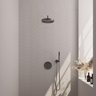 BRAUER Stripe Thermostatische Inbouw Regendouche - 3-weg - rond - SET 38 - 25cm douchekop - gebogen muurarm - staaf handdouche - doucheslang - wandaansluitbocht - gunmetal geborsteld PVD 5-GM-439