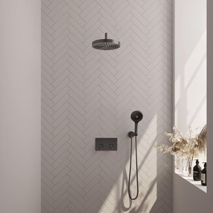 BRAUER Stripe Thermostatische Inbouw Regendouche - drukknoppen - 25cm douchekop - gebogen muurarm - 3-standen handdouche - doucheslang - wandaansluitbocht - gunmetal geborsteld PVD 5-GM-421
