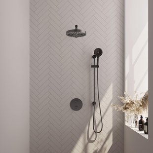 BRAUER Stripe Thermostatische Inbouw Regendouche - 3-weg - rond - 25cm douchekop - rechte muurarm - 3-standen handdouche - doucheslang - geïntegreerde glijstang - gunmetal geborsteld PVD 5-GM-455