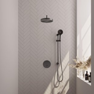 BRAUER Stripe Thermostatische Inbouw Regendouche - 3-weg - rond - 25cm douchekop - gebogen muurarm - 3-standen handdouche - doucheslang - geïntegreerde glijstang - gunmetal geborsteld PVD 5-GM-457