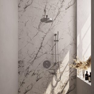 BRAUER Stripe Thermostatische Inbouw Regendouche - 3-weg - rond - 25cm douchekop - rechte muurarm - staaf handdouche - doucheslang - geïntegreerde glijstang - RVS-kleurig geborsteld PVD 5-NG-449