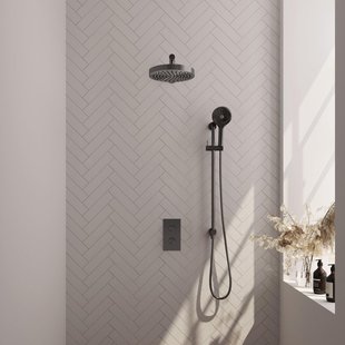 BRAUER Stripe Thermostatische Inbouw Regendouche - 3-weg - rechthoekig - SET 22 - 25cm douchekop - rechte muurarm - 3-standen handdouche - doucheslang - geïntegreerde glijstang - gunmetal geborsteld PVD 5-GM-407