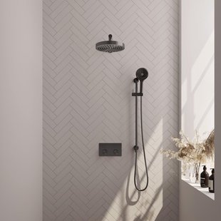 BRAUER Stripe Thermostatische Inbouw Regendouche - drukknoppen - SET 34 - 25cm douchekop - rechte muurarm - 3-standen handdouche - doucheslang - geïntegreerde glijstang - gunmetal geborsteld PVD 5-GM-431